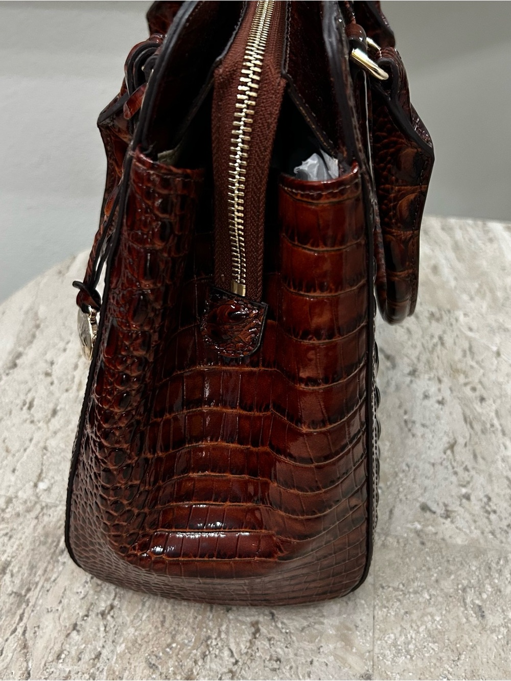 NWT Brahmin Small Finley Melbourne Pecan Croc Satchel Handbag w Dustbag $385 - Picture 5 of 9
